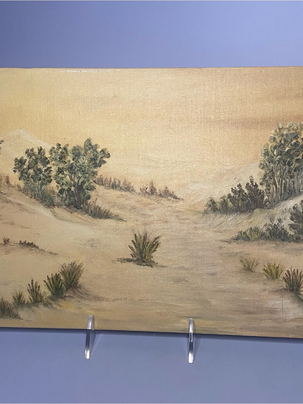 Beautiful DESERT LANDSCAPE PAINTING Vintage Signed 10”x 14” On Canvas Board